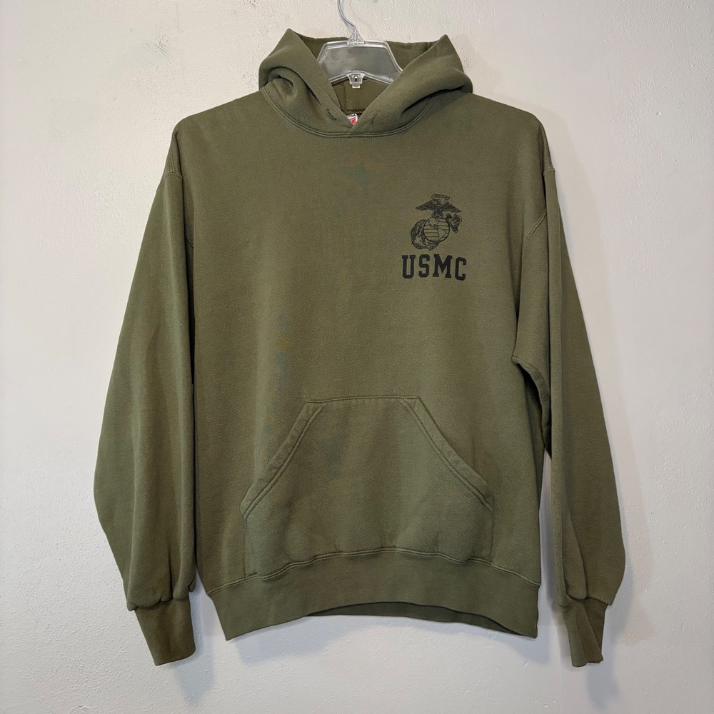 Soffe USMC Hoodie Mens Large Olive Green Marine Corps EGA Pullover Made In USA